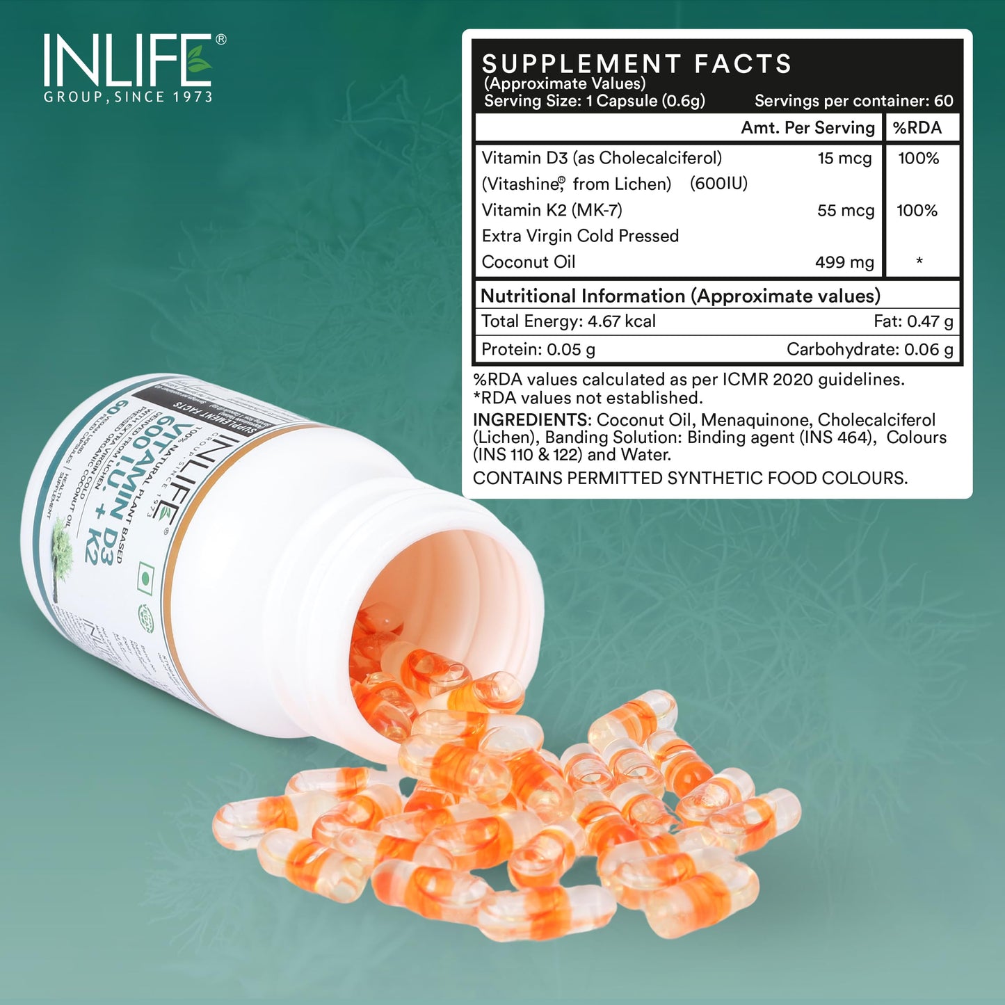 INLIFE Plant Based Vegan Vitamin D3 K2 Supplement with Extra Virgin Col- image 8