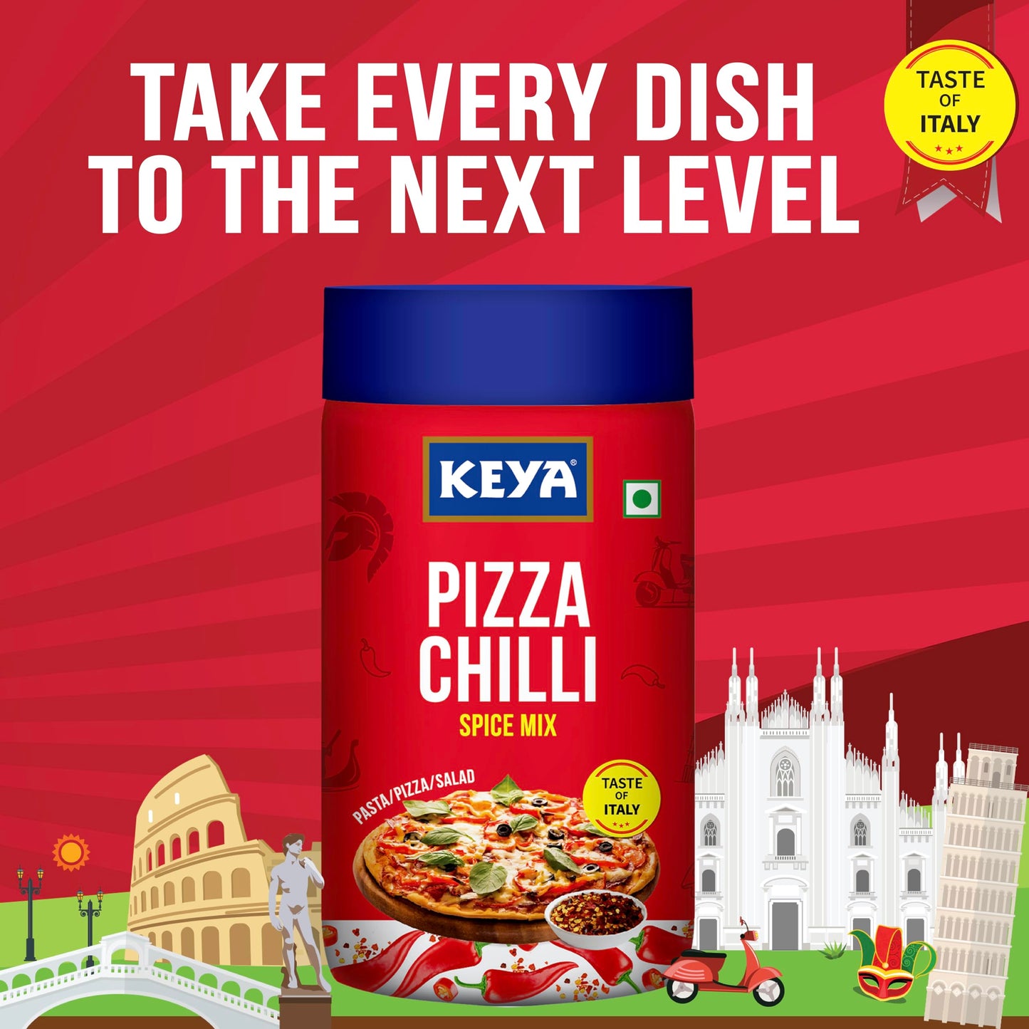 Keya Pizza Chilli Flakes | Seasonings |Multipurpose Seasoning| Zero added Colours, Fillers, Additives & Preservatives | 100% Natural | Perfect for Pizza, Pasta, Chilli Potato, Sweet Corn, Makhana| 60g