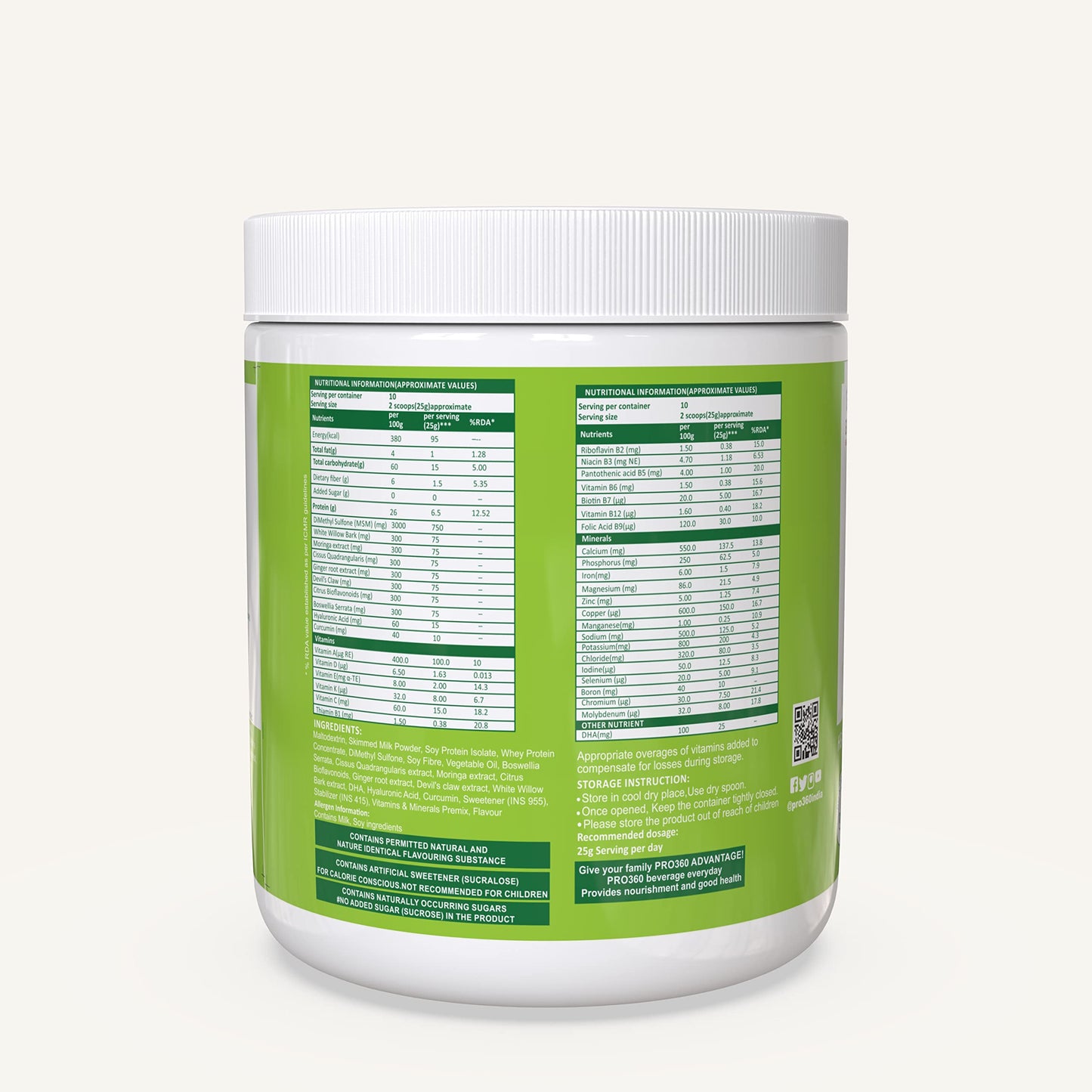 Pro360 Ortho Pro-V 250g Protein Powder for Bone and Joint Health | Supplement for Orthopedic Care with Natural Herbal Extracts | No added Sugar โ Vanilla (Pack of 1)