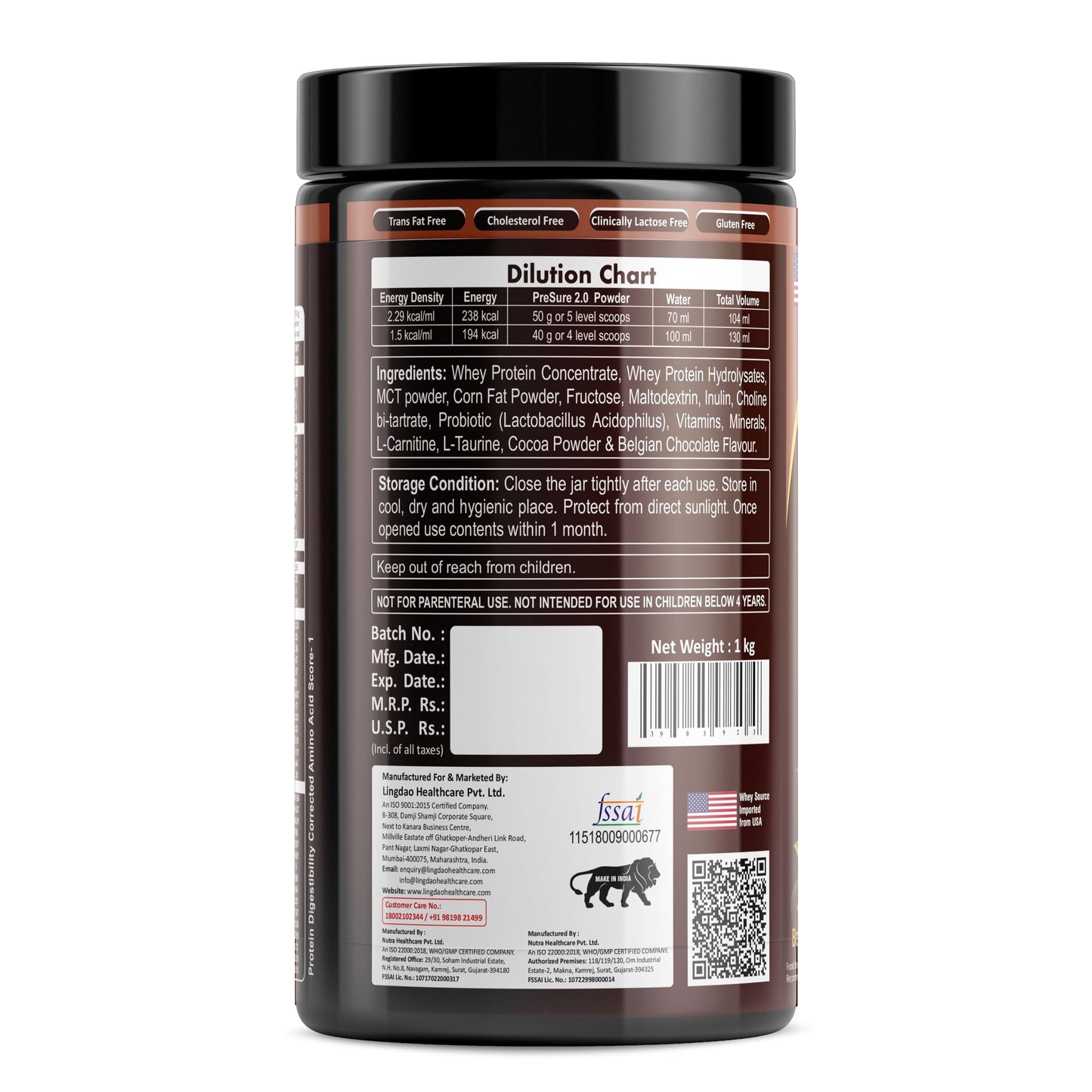 PreSure 2.0 HIGH PROTEIN HIGH CALORIE Whey Protein Powder Chocolate Flavor For Men And Women_(1000 gm)