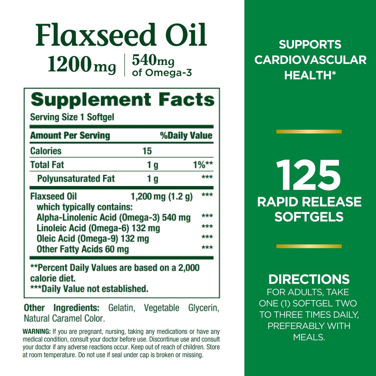 Nature's Bounty Flaxseed Oil 1200 mg - 125 Capsules