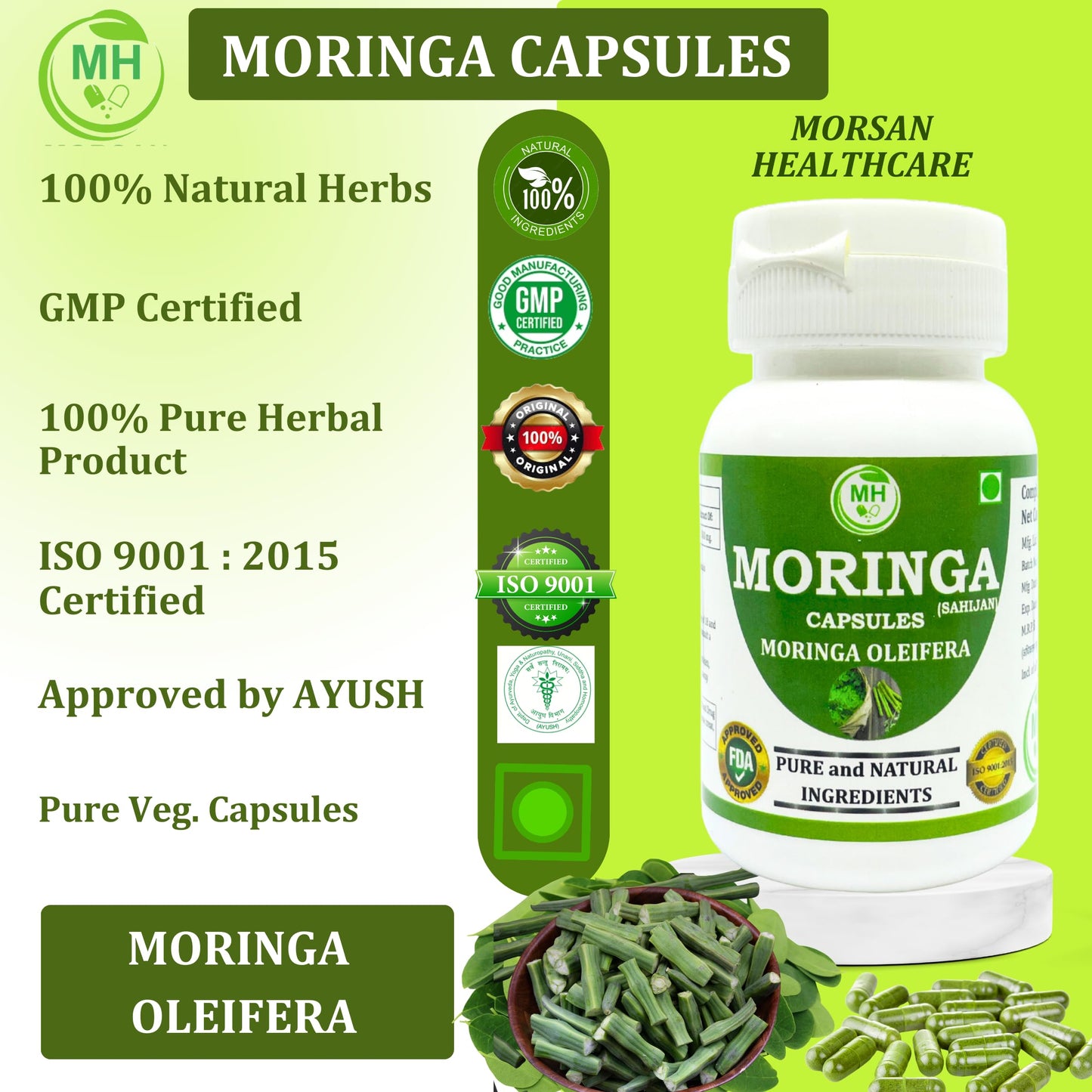 Morsan's Moringa (Moringa oleifera) Capsules, Pack of 60 x 500 mg. Veg. Capsules (1)