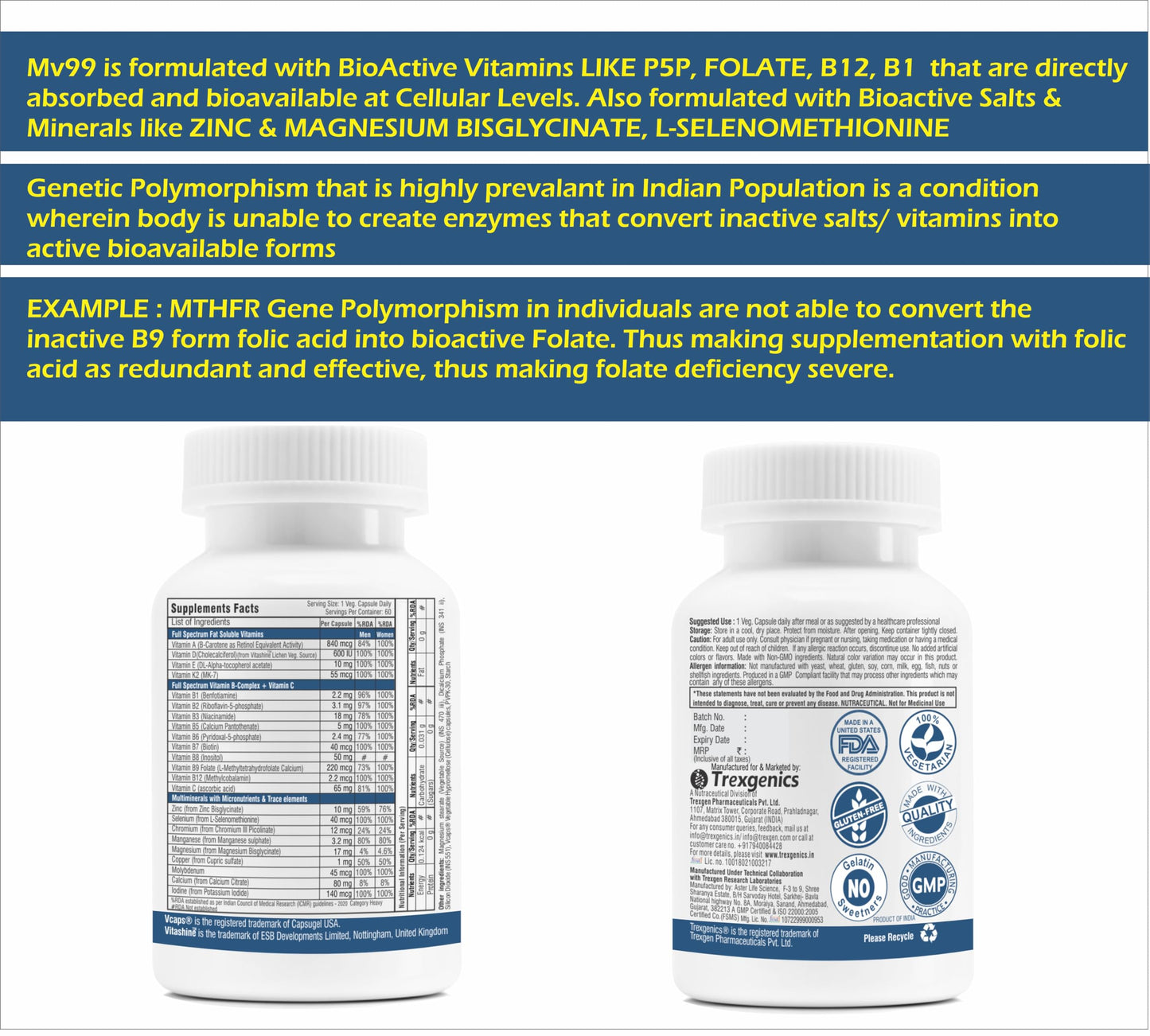 Trexgenics MV99 Multivitamin One-a-day Easy On Stomach with Multiminera- image 7