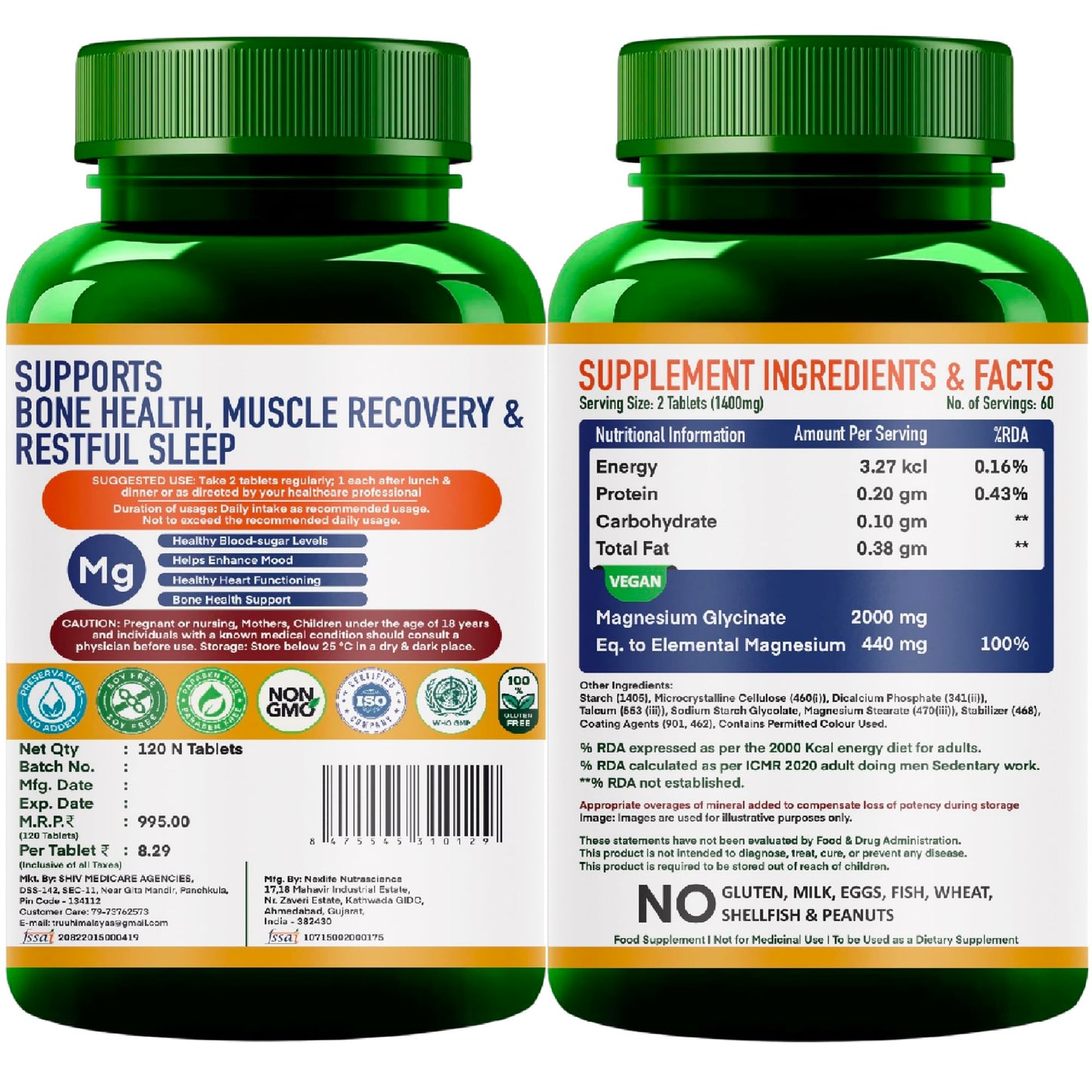 BioClinical Magnesium Glycinate Supplement 2000mg 120 Veg Tablets -High Absorption Chelated Magnesium Supplement Supports in Muscle Recovery, Sleep & Nerve Health for Men & Women -Zero Preservatives