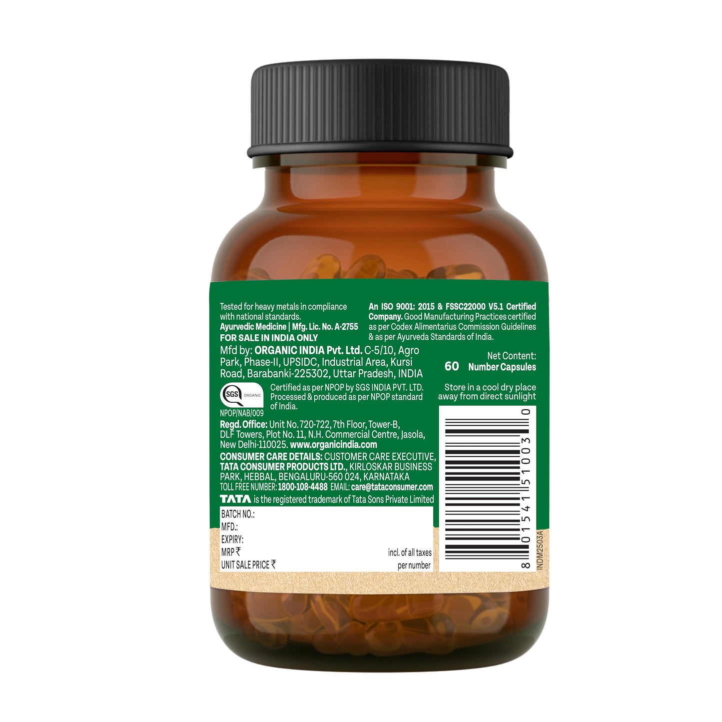 A TATA Product - Organic India Moringa Capsules - 60 Veg Caps, Essential Nutrition Superfood, Helps Naturally Boost Energy Level, Improves Stamina, Rich In Vitamins & Minerals, GMP & NPOP Certified Organic