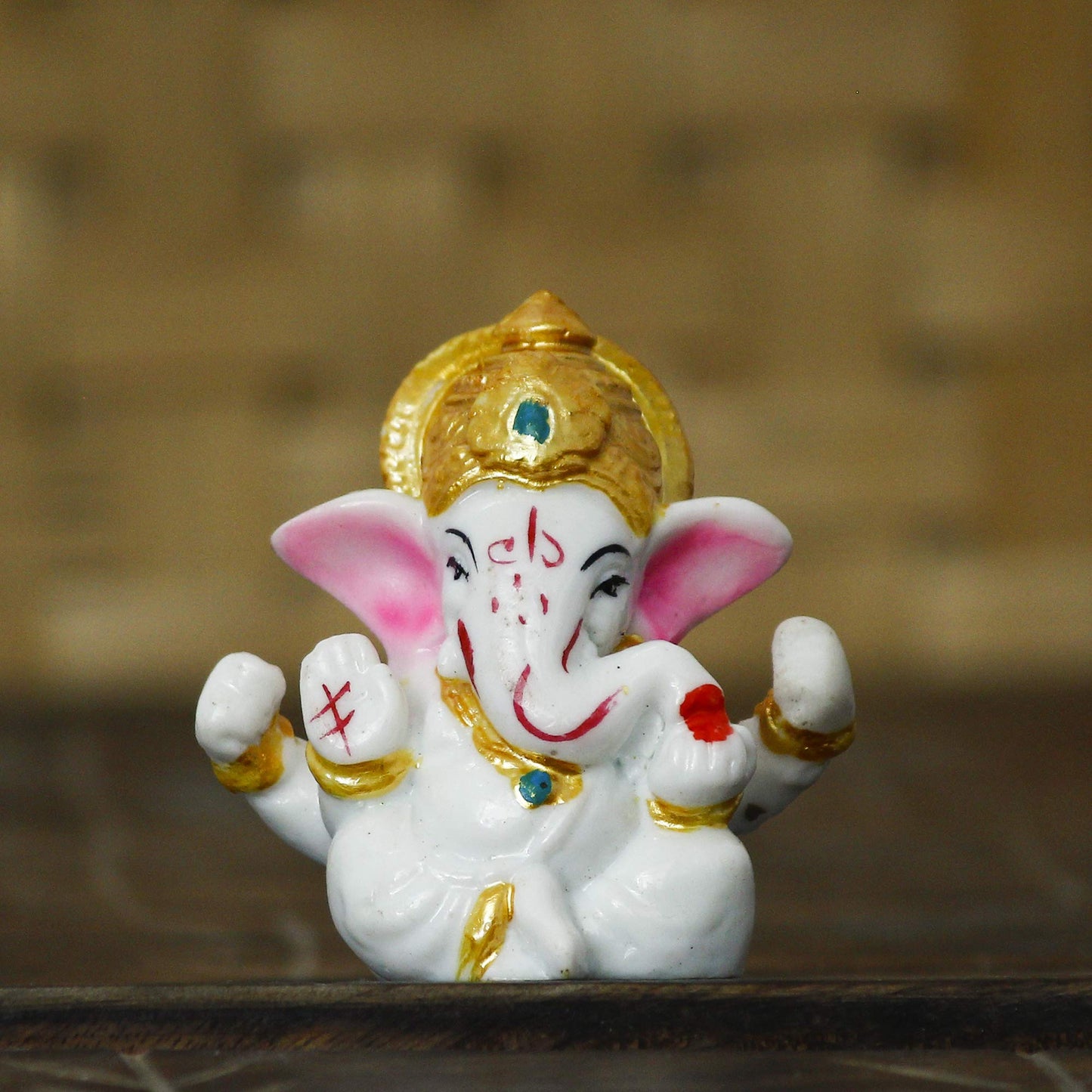 White Polyresin Lord Ganesha Idol with Golden Mukut Religious Showpiece- image 8