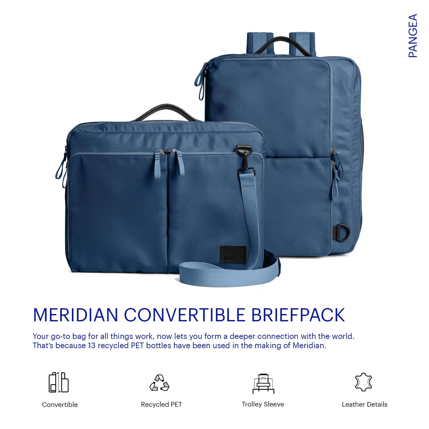DailyObjects PET Deep Sea Meridian Convertible Briefpack (Backpack + Briefcase) (16L)| 100% Recycled | Fits Laptop Upto 16 Inch | Lightweight Shoulder Backpack | Multiutility Bag with Trolley Sleeve