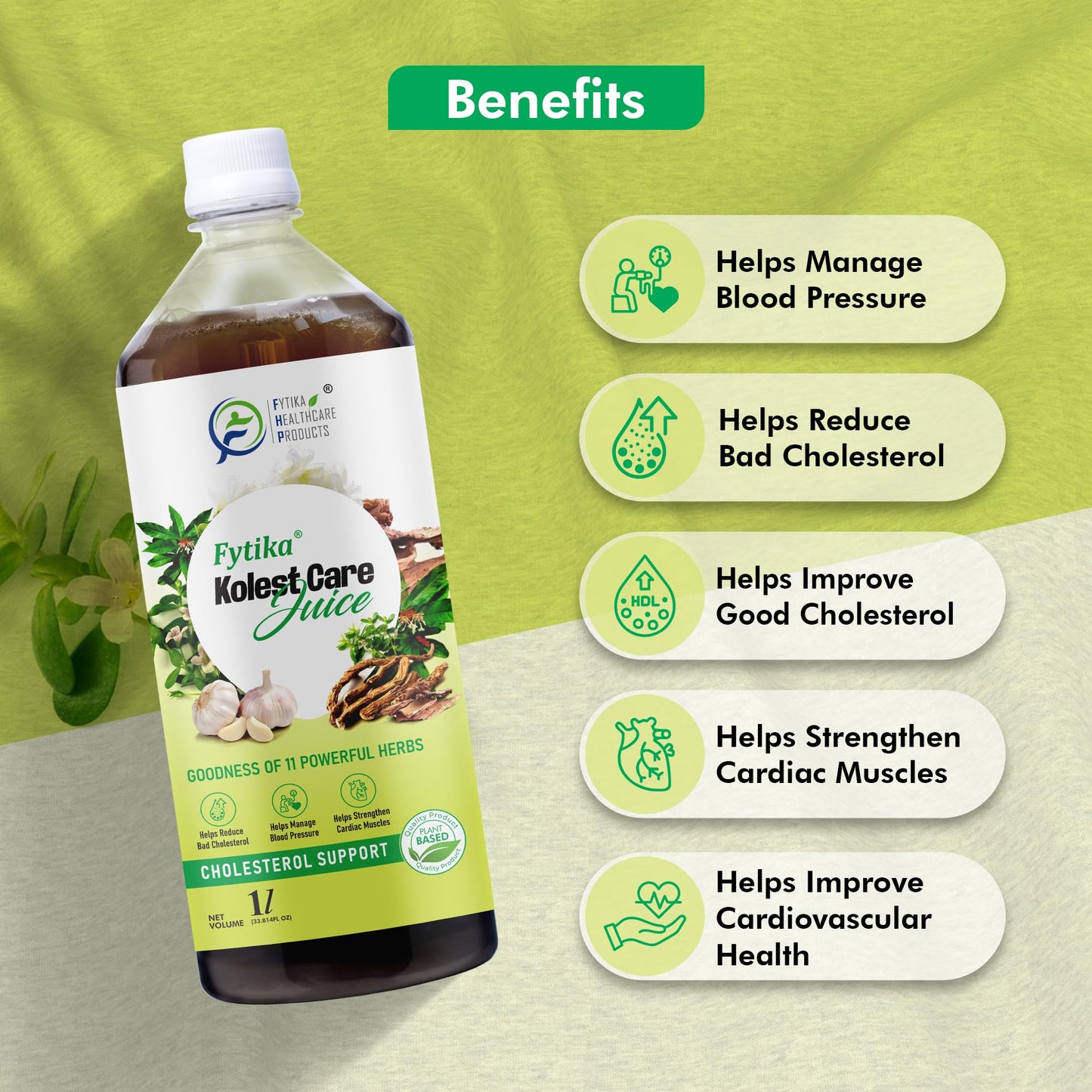 Fytika Kolest Care Juice – 1L | 11 Ayurvedic Ingredients May Helps in Cholesterol Support | ArjunaChhal, Shankhpushpi, Sarapgandha & Jatamansi | Authentic Ayurvedic Juice for Daily Use (Pack of 2)