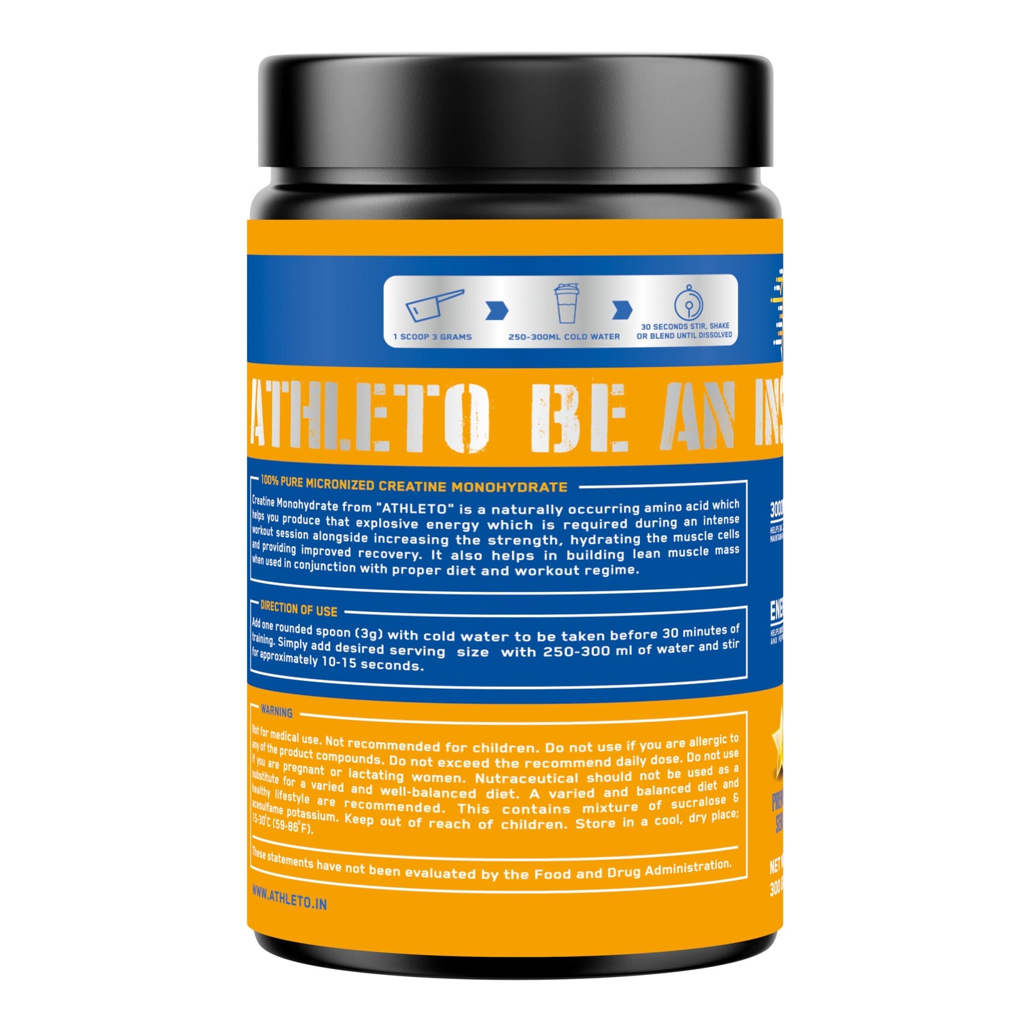 Athleto Creatine Monohydrate Powder | 100% Pure Micronized | Strength, Power & Muscle Growth Supplement for Men & Women | 300g Unflavoured