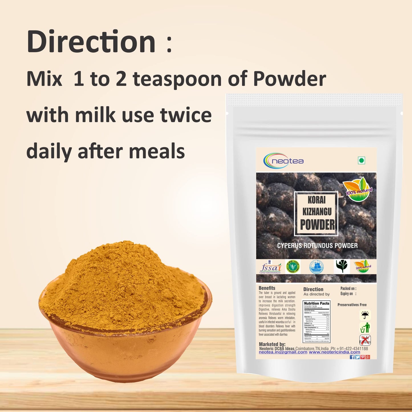 Neotea Korai Kilangu Powder | Cyperus Rotundus | Nagarmotha Nut Grass R- image 4