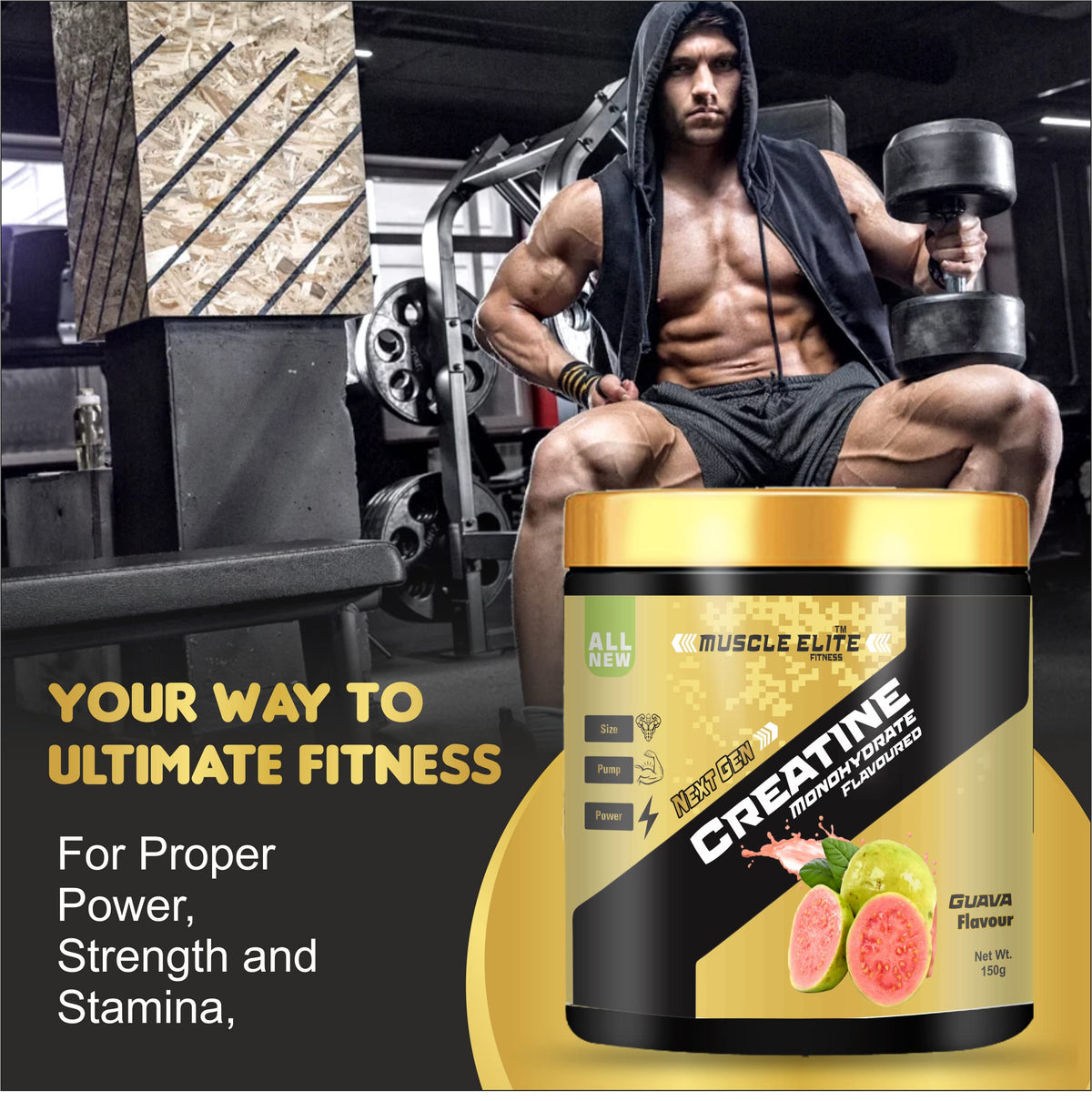Muscle Elite Fitness Creatine Monohydrate – Guava, 50 Servings + Shaker – Men & Women