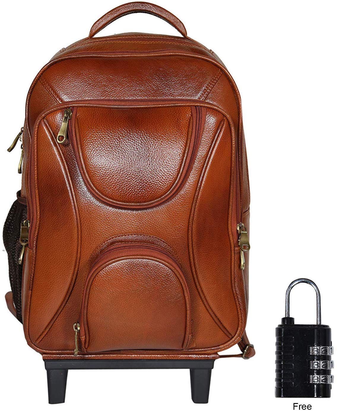 Da leather villa Leather Backpack For men office use (H 17x L 12x W 6) Inches with 16 inches laptop compartment (Tan Trolley)