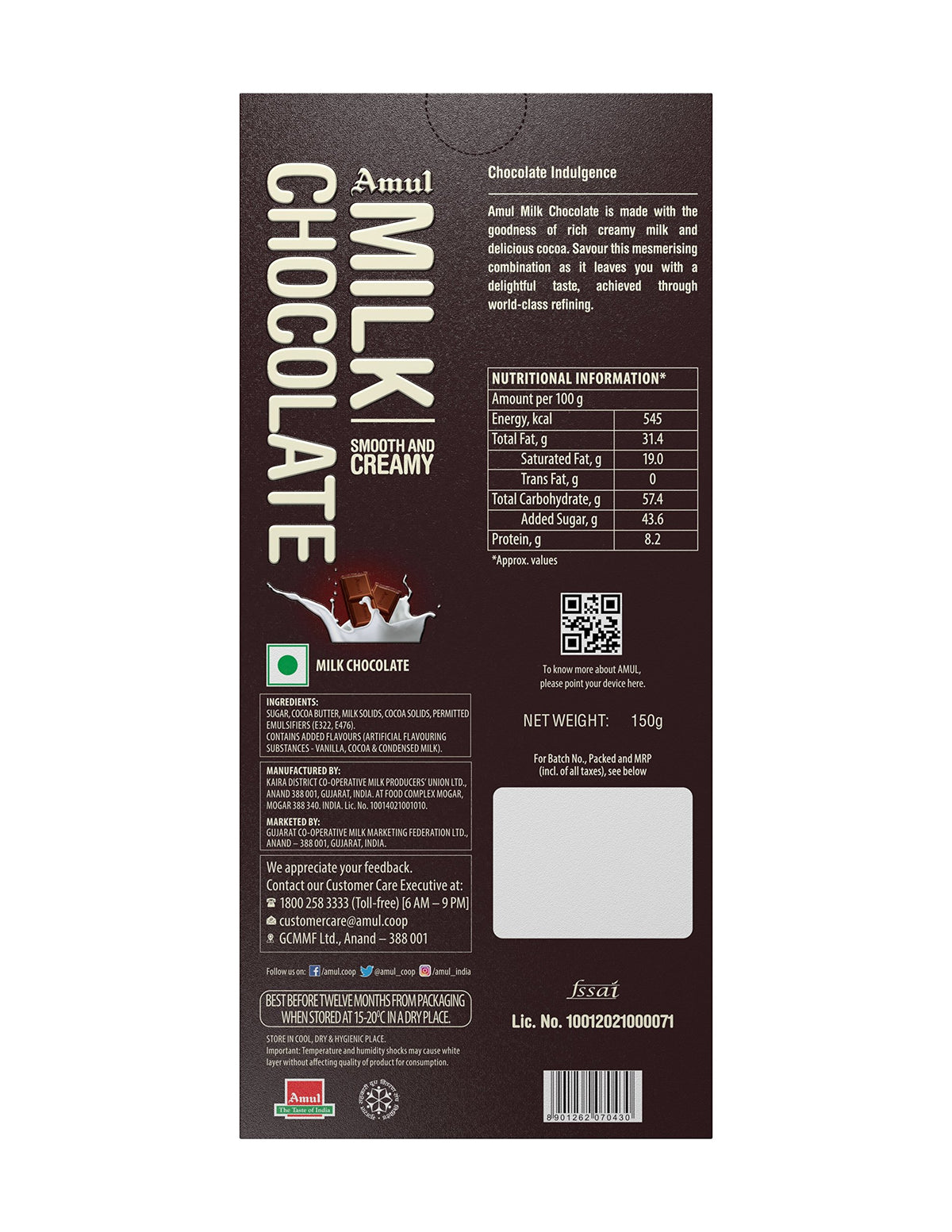 Amul Milk Chocolate, 150g