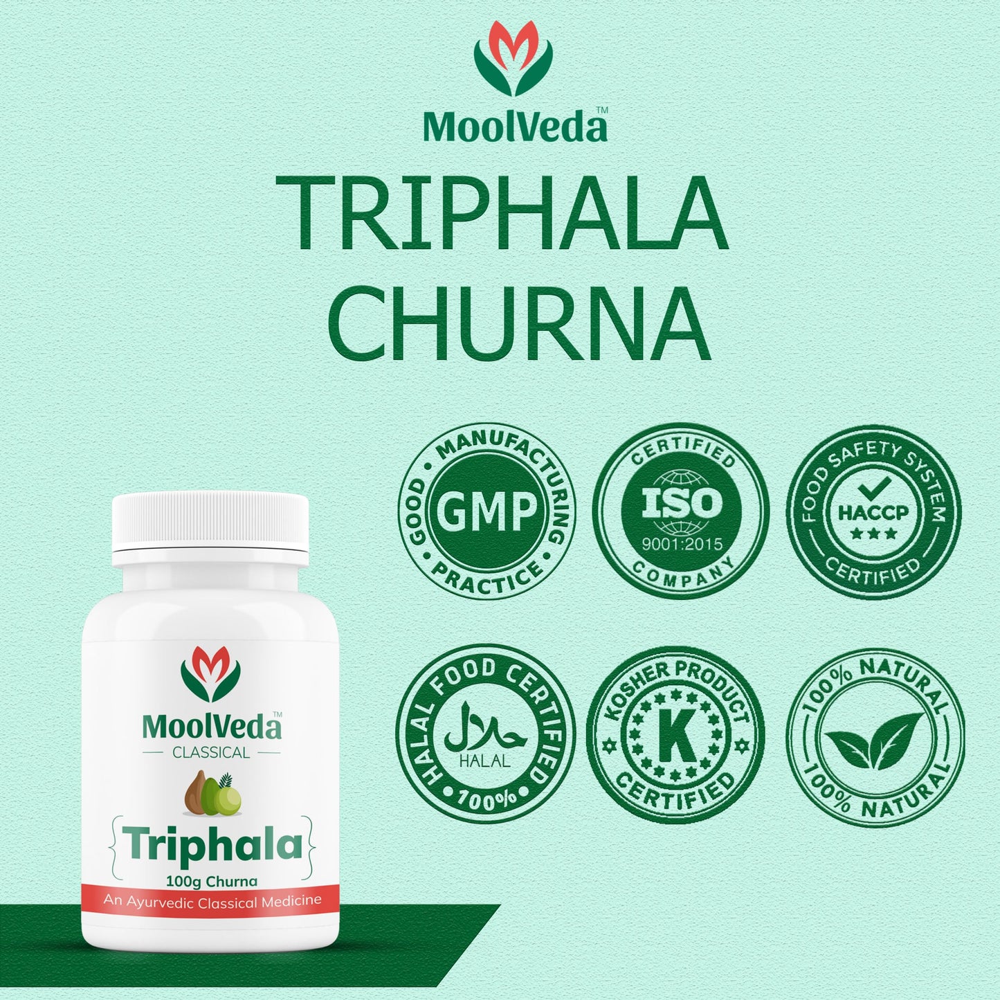 Moolveda 100% Oragnic & Natural Triphala Churna for Constipation Relief, Gut Health, Triphala for Eyes, Herbal Digestive Supplement, 100gm