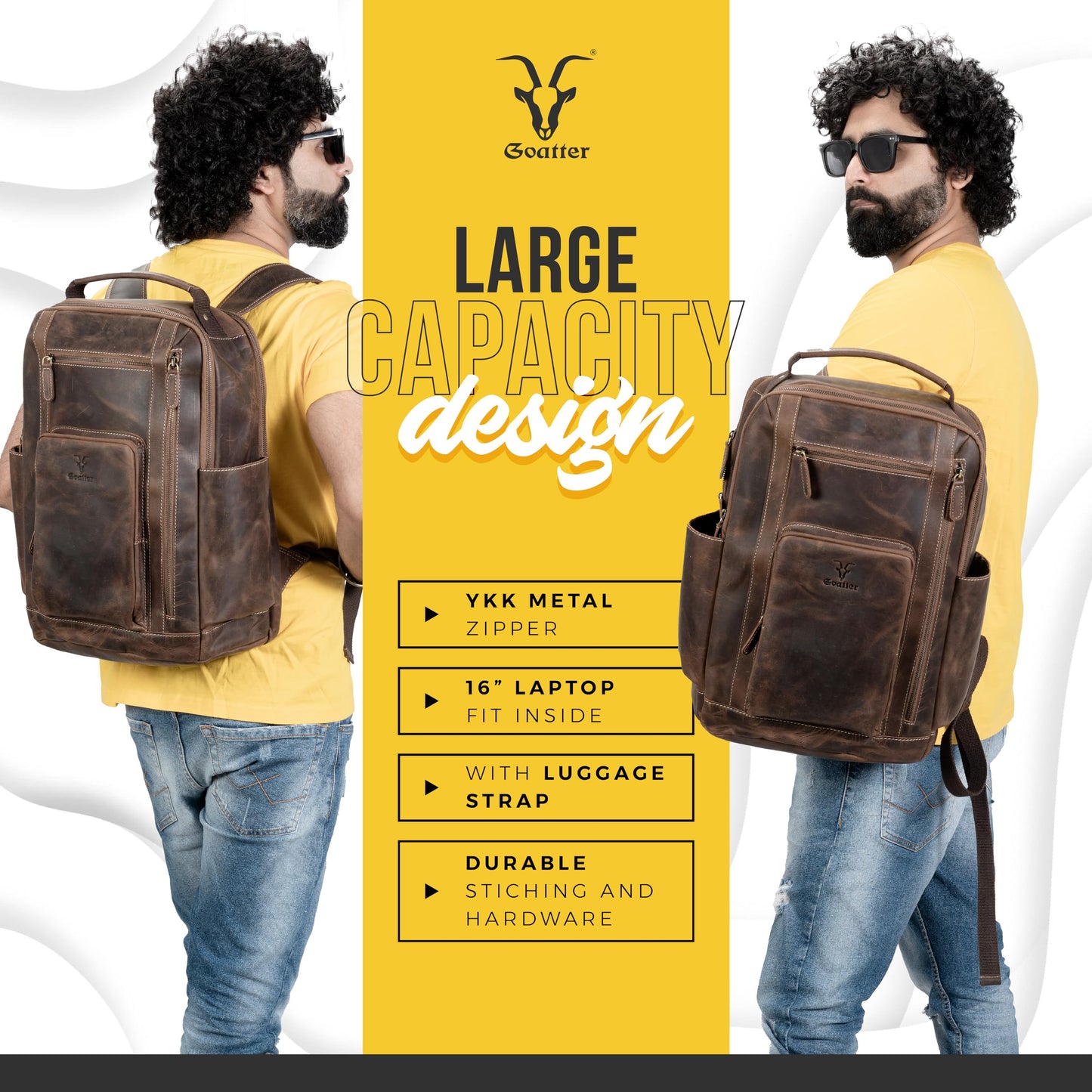 Goatter 24 Ltrs Men's Hunter Leather Backpack For 16 Laptop Travel Hiki- image 7