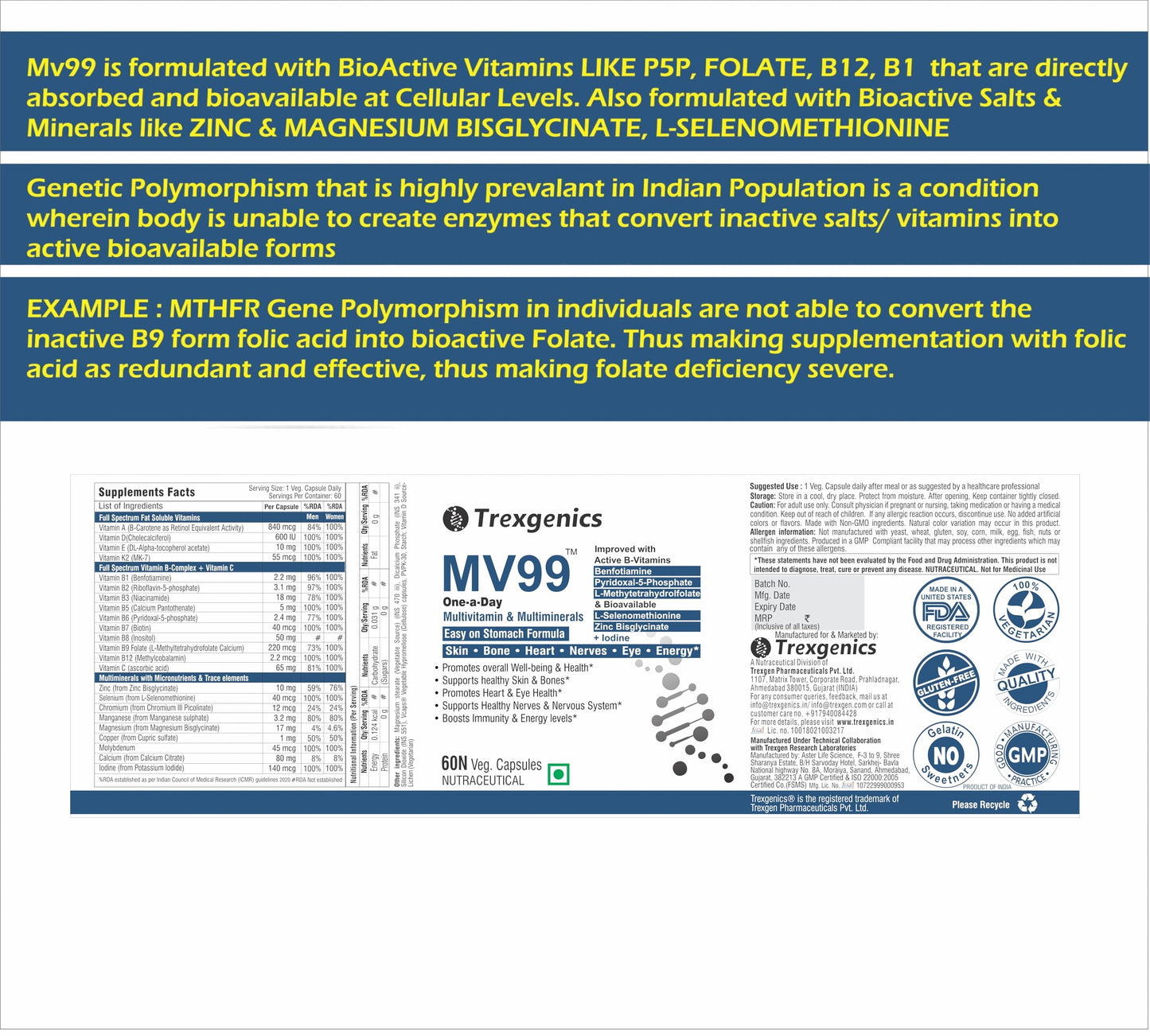 Trexgenics Mv99 Multivitamin One-A-Day Easy On Stomach - Complete Daily- image 8