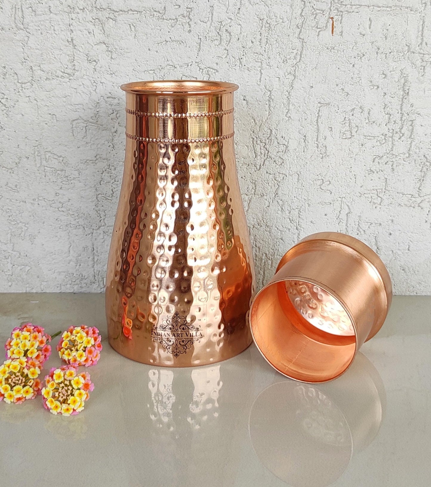 INDIAN ART VILLA Pure Copper Bedroom Water Bottle with Inbuilt Glass, H- image 6