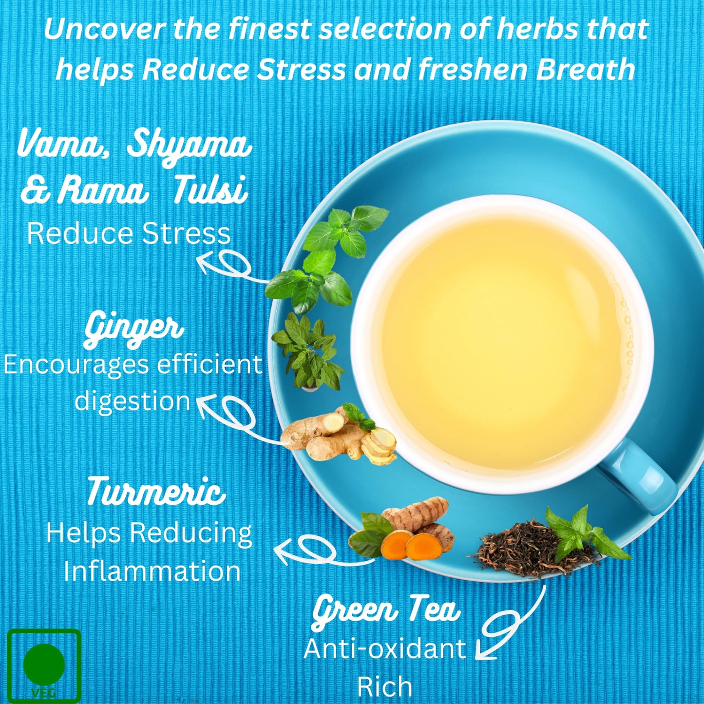 Tattva Adih Ginger Tulsi Turmeric Green Tea 100g 60+ Cups | For Immunity Boosting, Digestion and Sore Throat | 100% Whole Leaf green Tea (100 grams (Ziplock Pouch))