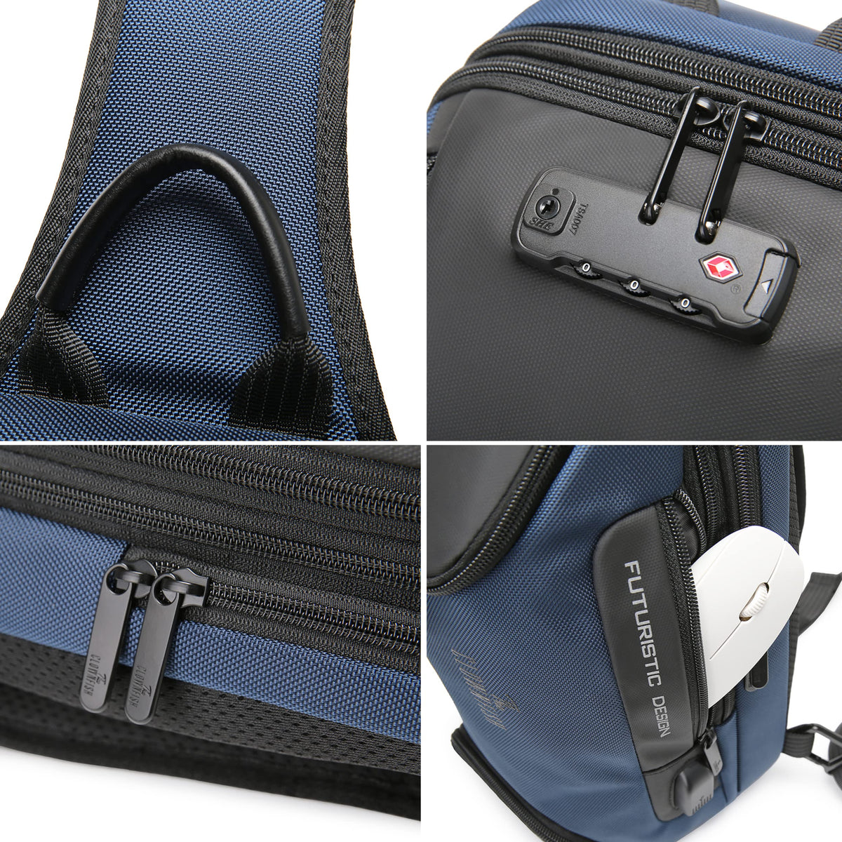 The Clownfish Unisex-adult Water Resistant Anti -Thief Password Zipper Lock Crossbody Bag with USB Charging (Blue)