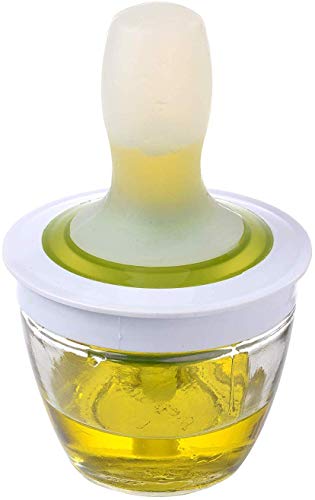 RKPM HOMES Chef's Basting Set Silicone Oil Brush Dispenser Glass Bowl Container Set for Cooking, BBQ, Baking and Grilling, Green