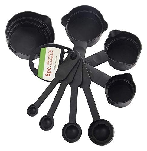 PC SQUARE 8 Pcs Set Dishwasher Safe Easy to Handle Measuring Cups & Spoons (Black)