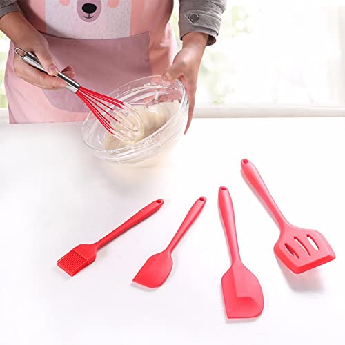 SYGA 5 Pieces Silicone Kitchen Utensils Spoon Set Cooking & Baking Tool Sets Non-Toxic Hygienic Safety Heat Resistant_Red