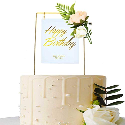 Party Propz Paper Happy Birthday Cake Topper With Artificial Flowers, Gold, 3 Years And Above, 1 Written Card, 1 Flower