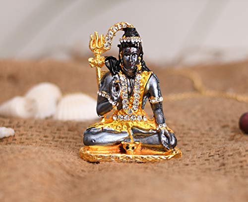 Collectible India Gold Plated Lord Shiva Statue Car Dashboard - Shiva Idol Showpiece - Lord Blessing Shiv Shankar Bholenath