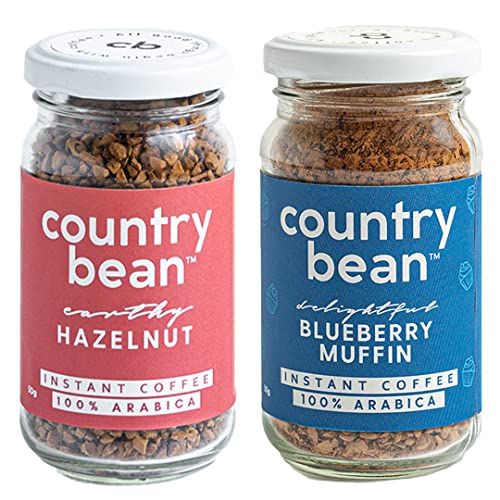 Country Bean Instant Coffee Powder with Hazelnut and Berry Flavors, 50G - Pack of 2
