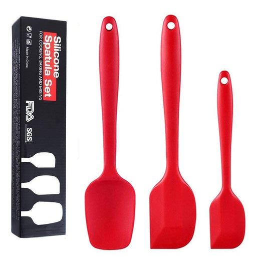 Ramkuwar Silicone Professional Grade 600 Degree F Heat-Resistant Seamless Rubber Spatula for Cooking and Baking (Small, Large, Red)-3 Pieces