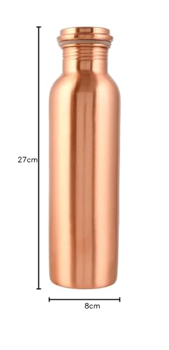 PIEPOT 100% Pure Copper Water Bottle 1 Litre/tamba bottle 1 litre/Drinking Water bottle copper, Bottle for Sublimation (Brown, Pack of 1) (Matt Finish Lacquer)