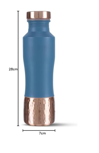 KOSVED Pure Copper Jasmine Dual Colour Tone Water Bottle: 100% Copper, Leak-proof, For Everyday Use, (800ml / 27oz)- Blue