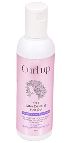 Curl Up Ultra Defining Hair Gel - Strong Hold Flaxseed Hair Gel - For Dry Frizzy, Wavy & Curly Hair - Sulphate Paraben & Silicone Free (200ml)