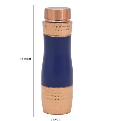 OGGN Stylish Pure Copper Water Bottle, Half Hammered Blue Silk Finish Bottle, Durable & Rust Proof Tamba Bottles for Drinking, Anti-Oxidant Material, Perfect Stylish Office Carrying Bottles - 1000 Ml