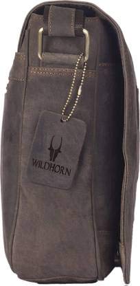 WildHorn Men's Genuine Leather Laptop Messenger Bag | Office Bag with Padded Laptop Compartment & Adjustable Strap | Fits 14" Laptop | 1-Year Warranty,Brown