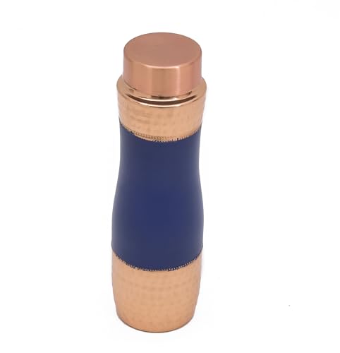 OGGN Stylish Pure Copper Water Bottle, Half Hammered Blue Silk Finish Bottle, Durable & Rust Proof Tamba Bottles for Drinking, Anti-Oxidant Material, Perfect Stylish Office Carrying Bottles - 1000 Ml