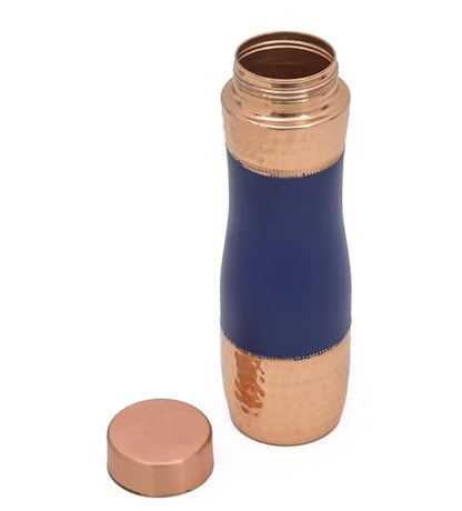 OGGN Stylish Pure Copper Water Bottle, Half Hammered Blue Silk Finish Bottle, Durable & Rust Proof Tamba Bottles for Drinking, Anti-Oxidant Material, Perfect Stylish Office Carrying Bottles - 1000 Ml