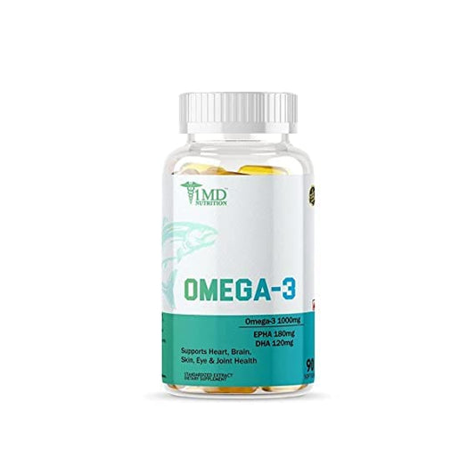 1MD NUTRITION Omega-3 Fish Oil - 1000mg with 300mg DHA & EPA - Promotes Performance & Heart Health - 90 Softgels