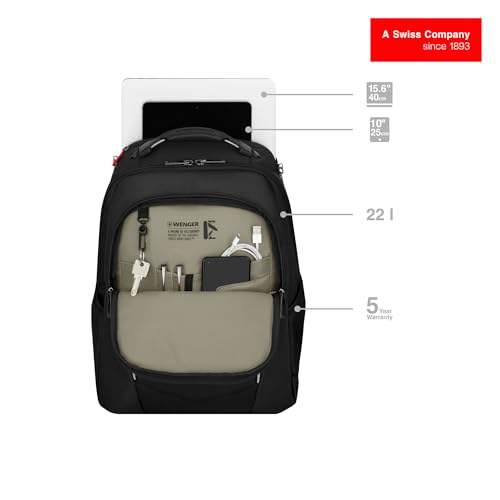 WENGER Altair 15.6" Laptop Backpack, Black, 22 Litres, Swiss Designed, 653186