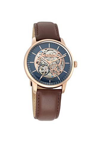 Titan Mechanical Analog Blue Dial Men's Watch 90110WL02/NN90110WL02/NP90110WL01 Genuine Leather, Brown Strap