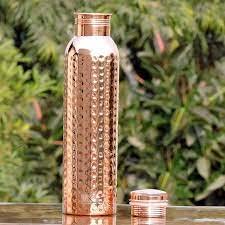 KIE 100% Copper Hammered Bottle Leak Proof for dining (1 LTR) 1000 ml Bottle (Pack of 1, Copper, Copper)