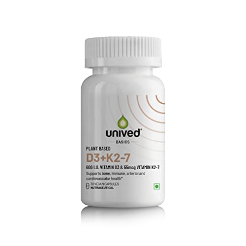 Unived Basics D3+K2 (MK-7) | Vegan Vitamin D3 600 IU & Vitamin K2-7 (MenaquinGold) 55mcg | Immunity, Heart, Muscle, & Bone Health | Plant-Based & Natural | 30 Vegan Capsules