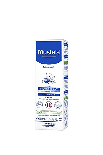 Mustela Baby Cradle Cap Cream 40ml - Newborn Safe - with Natural Avocado - Paraben Free & Fragrance Free