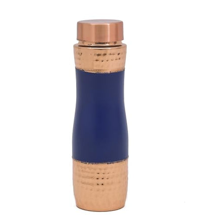 OGGN Stylish Pure Copper Water Bottle, Half Hammered Blue Silk Finish Bottle, Durable & Rust Proof Tamba Bottles for Drinking, Anti-Oxidant Material, Perfect Stylish Office Carrying Bottles - 1000 Ml