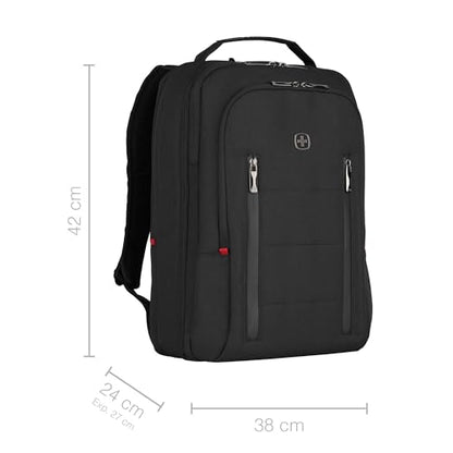 WENGER CITY TRAVELER Laptop Backpack for 16 Inch Laptop & 12 Inch Tablet Pocket, Doubles as an overnighter in Black (16 Litre), Swiss designed, 606490