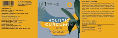 Holistic Curcumin ZEROHARM Supplement- 600mg (60 Veg Tablets) with 95% Curcuminoids - Higher Absorption- Antioxidant & Anti-inflammatory Supplement - For Skin, Joint Support, Boosts Immune System