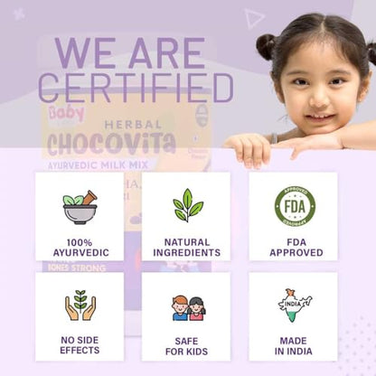 Babyorgano Herbal Chocovita 100% Ayurvedic Health & Nutrition Drink For Kids | 15+ Ayurvedic Herbs |Kids Growth |Brain Development |No Refined Sugar | Fdca Approved | Chocolate Flavour - 300Gm