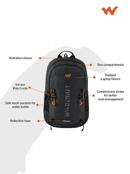 Wildcraft Tech Backpack for Mens & Womens | Unisex Casual Travel Backpack | Eiger X 35 Ltr TechPacks Black
