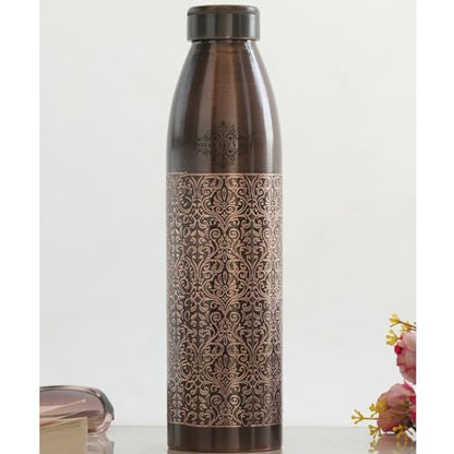 INDIAN ART VILLA 100% Pure Copper Water Bottle, Antique Dark Embossed D- image 5