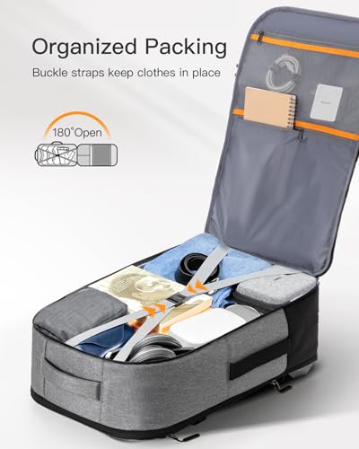 Inateck 20-46.2 L Travel Backpack, Expandable Hand Luggage Backpack for Men Women Laptop Backpack Splashproof Compatible 14/17.3 Inch Laptop and 12.9 Inch iPad for Weekender, gray, 46.2 L, Casual